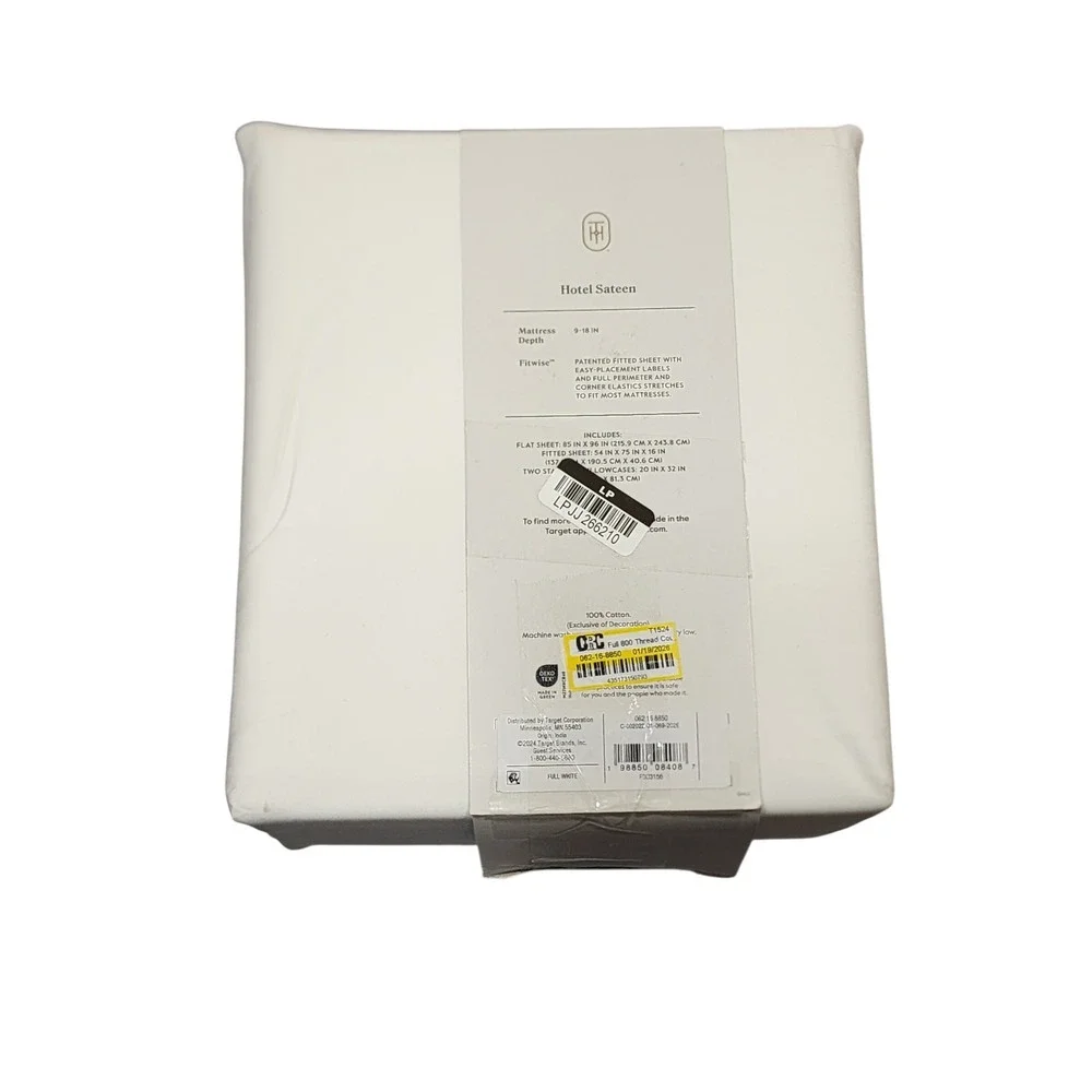 Threshold Hotel Sateen Sheet Set Full White 800 Thread Count 100% Cotton 4pc